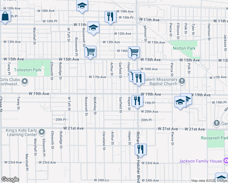 map of restaurants, bars, coffee shops, grocery stores, and more near 1793 Arthur St in Gary