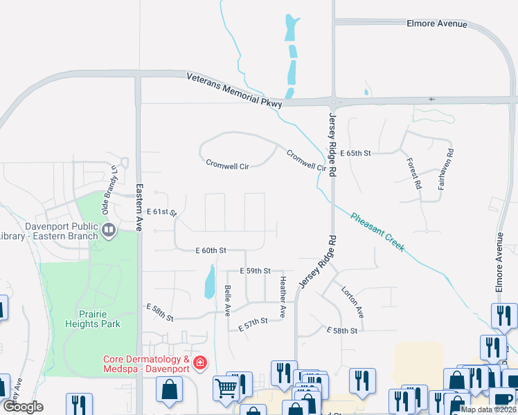 map of restaurants, bars, coffee shops, grocery stores, and more near 1820 Cromwell Circle in Davenport