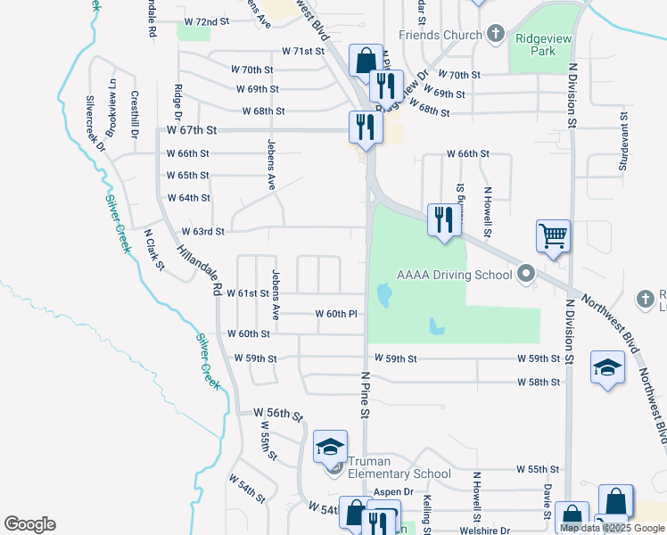 map of restaurants, bars, coffee shops, grocery stores, and more near 6133 North Hancock Avenue in Davenport