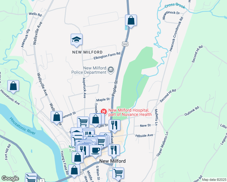 map of restaurants, bars, coffee shops, grocery stores, and more near 14 Hill Drive in New Milford