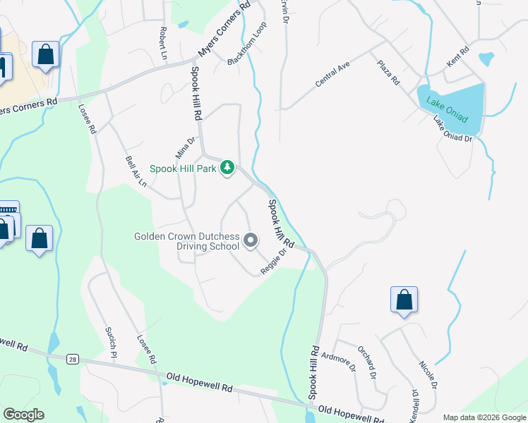 map of restaurants, bars, coffee shops, grocery stores, and more near 58 Spook Hill Rd in Wappingers Falls