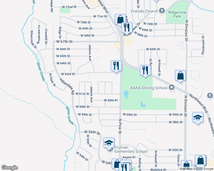 map of restaurants, bars, coffee shops, grocery stores, and more near 6133 N Hancock Ave in Davenport