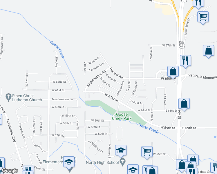 map of restaurants, bars, coffee shops, grocery stores, and more near 643 West 63rd Street in Davenport
