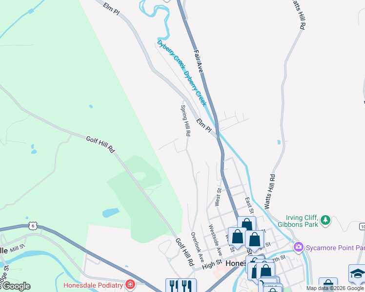 map of restaurants, bars, coffee shops, grocery stores, and more near 204-206 Spring Hill Rd in Honesdale