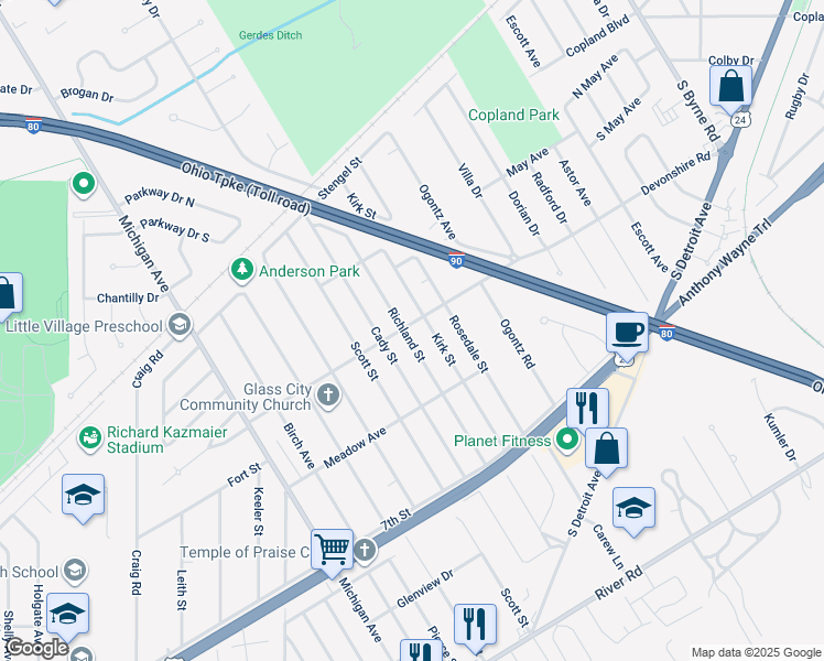 map of restaurants, bars, coffee shops, grocery stores, and more near 2300 Crystal Avenue in Maumee