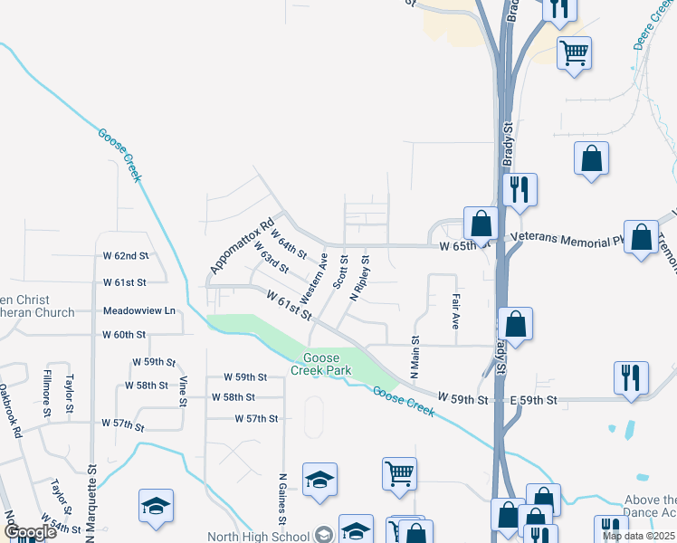 map of restaurants, bars, coffee shops, grocery stores, and more near 6316 Scott St in Davenport
