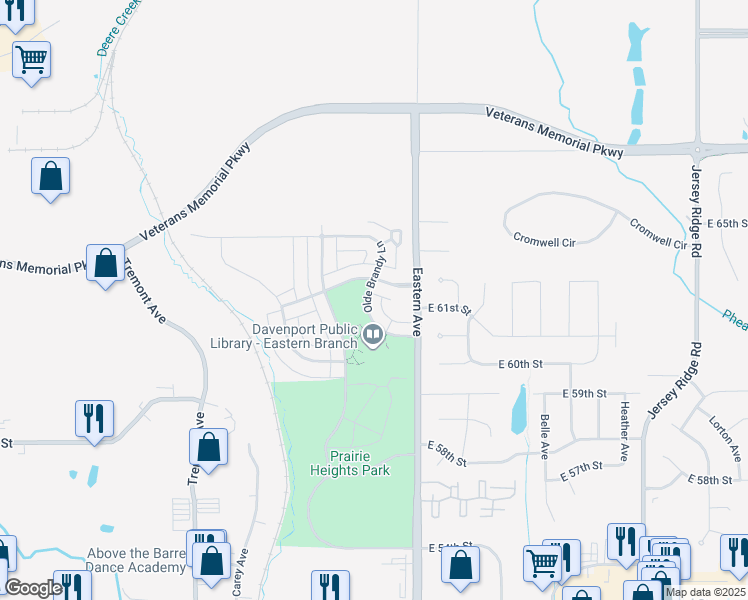 map of restaurants, bars, coffee shops, grocery stores, and more near 1644 Olde Brandy Lane in Davenport