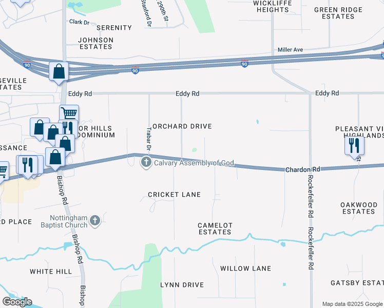 map of restaurants, bars, coffee shops, grocery stores, and more near 29017 Chardon Road in Willoughby Hills