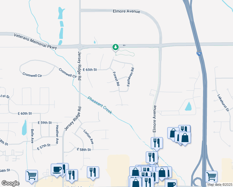 map of restaurants, bars, coffee shops, grocery stores, and more near 6302 Forest Road in Davenport