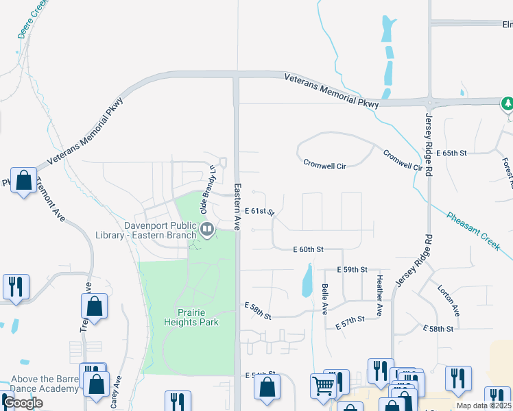map of restaurants, bars, coffee shops, grocery stores, and more near 1808 East 61st Street in Davenport