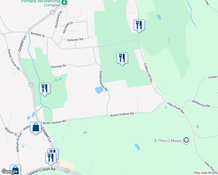 map of restaurants, bars, coffee shops, grocery stores, and more near 45 Gildersleeve Road in Portland