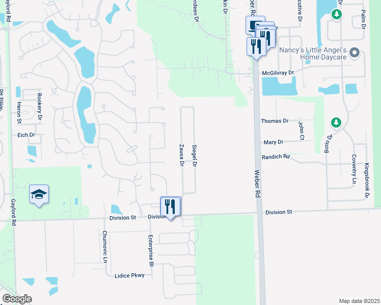 map of restaurants, bars, coffee shops, grocery stores, and more near 16442 Siegel Drive in Crest Hill