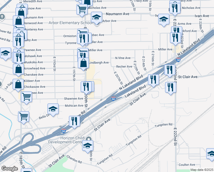 map of restaurants, bars, coffee shops, grocery stores, and more near 4 Gateway in Euclid