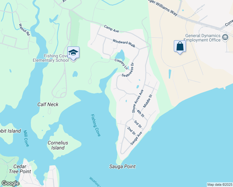 map of restaurants, bars, coffee shops, grocery stores, and more near 211 Seabreeze Drive in North Kingstown