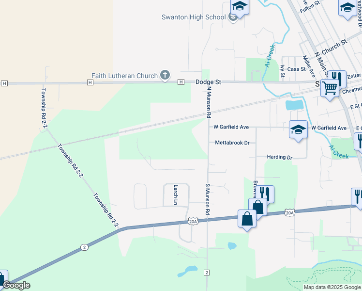 map of restaurants, bars, coffee shops, grocery stores, and more near 7711 County Road 2 in Swanton