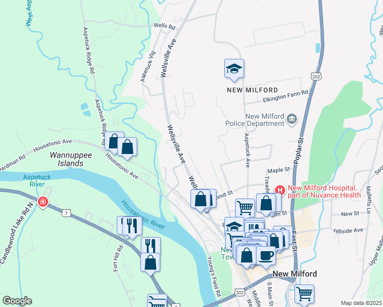 map of restaurants, bars, coffee shops, grocery stores, and more near 31 Taylor Street in New Milford