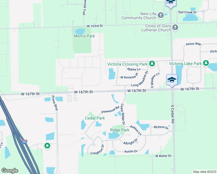 map of restaurants, bars, coffee shops, grocery stores, and more near 15157 Long Meadow Court in Lockport