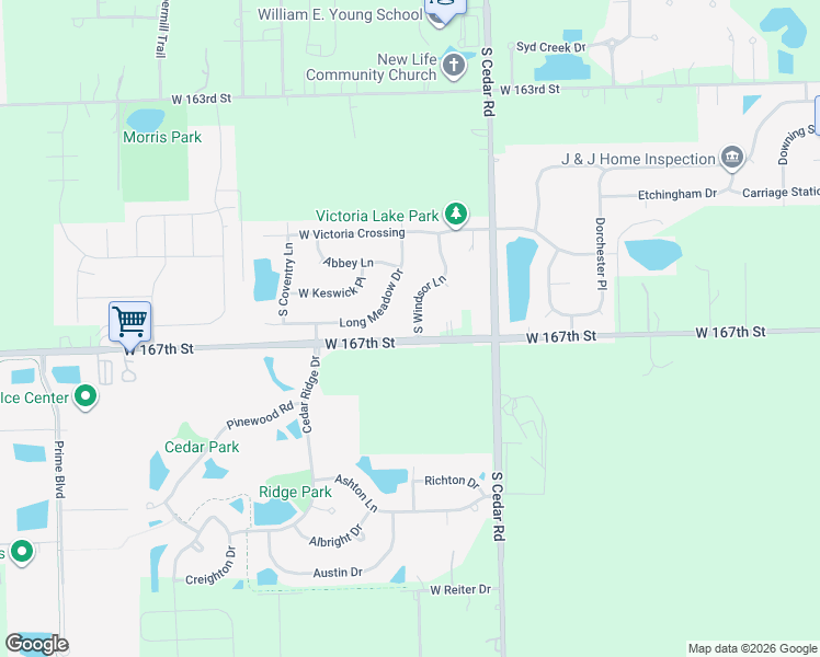 map of restaurants, bars, coffee shops, grocery stores, and more near 16666 South Windsor Lane in Lockport