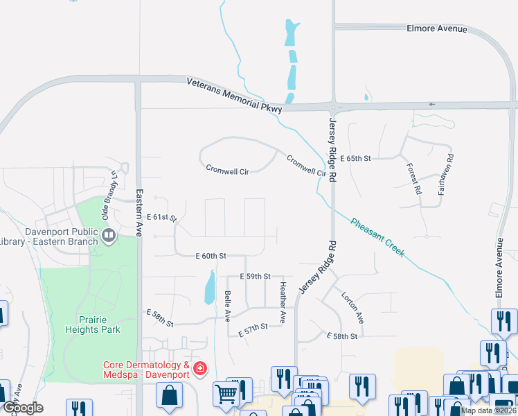map of restaurants, bars, coffee shops, grocery stores, and more near 1820 Cromwell Circle in Davenport