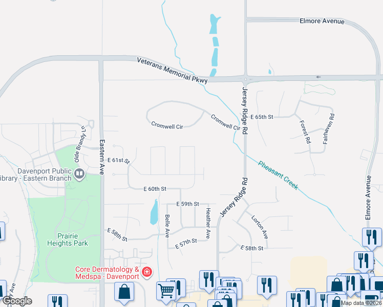map of restaurants, bars, coffee shops, grocery stores, and more near 2284 East 60th Street in Davenport