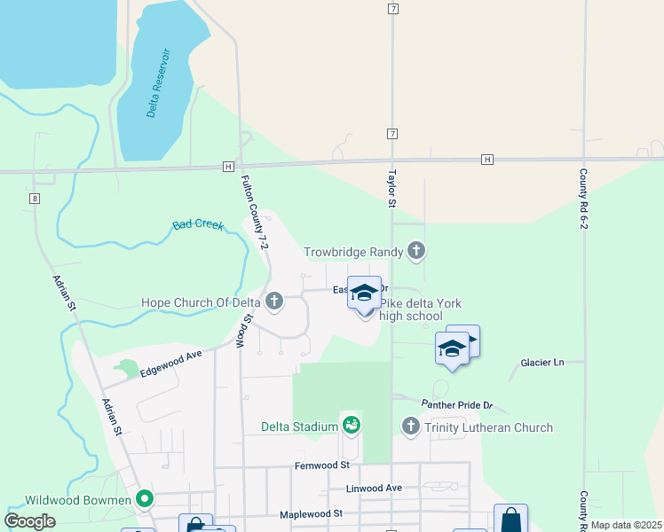 map of restaurants, bars, coffee shops, grocery stores, and more near 704 Harvest Lane in Delta