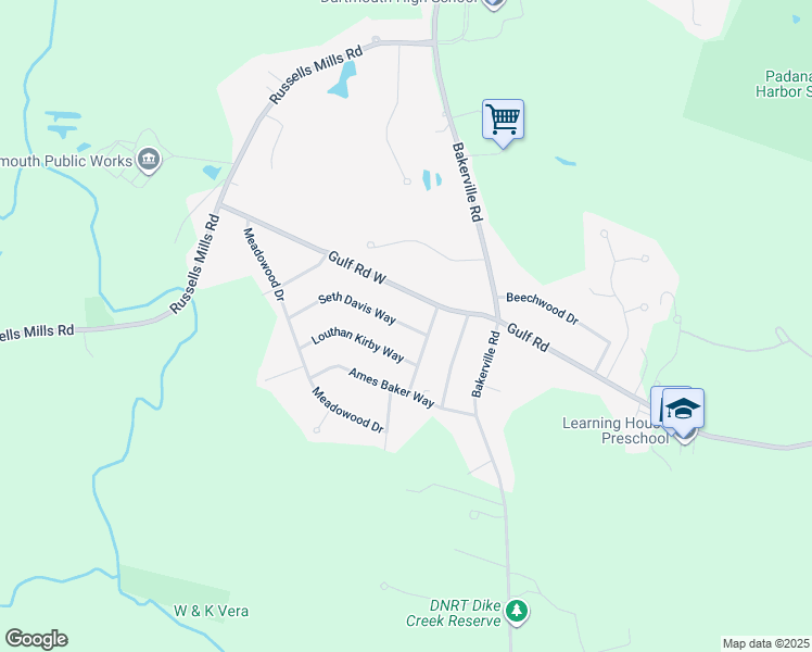 map of restaurants, bars, coffee shops, grocery stores, and more near 4 Seth Davis Way in Dartmouth