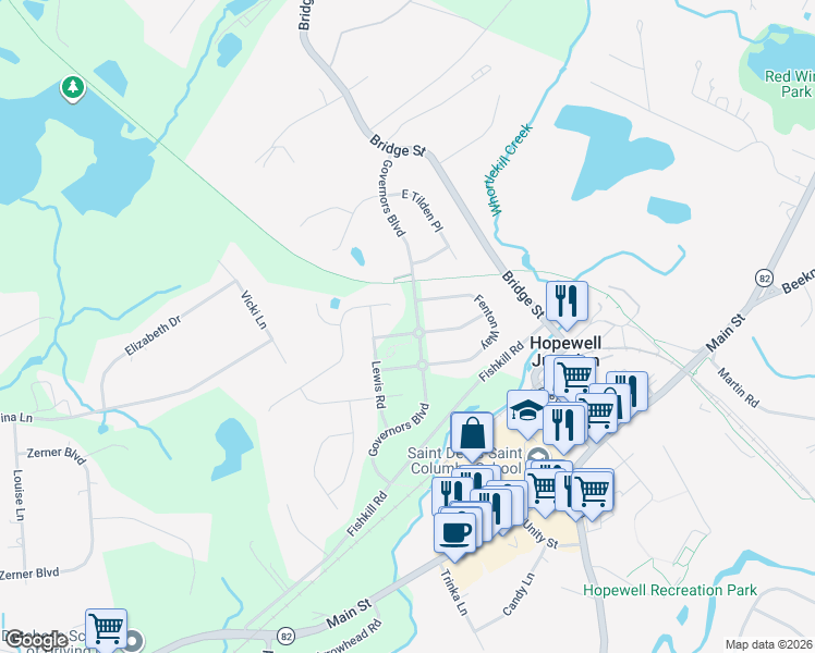 map of restaurants, bars, coffee shops, grocery stores, and more near 25 Hoffman Road in East Fishkill