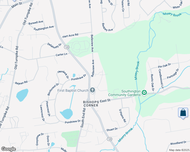 map of restaurants, bars, coffee shops, grocery stores, and more near 391 Belleview Avenue in Southington