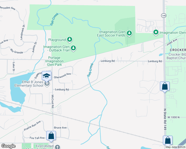 map of restaurants, bars, coffee shops, grocery stores, and more near 7162-7236 Lenburg Road in Chesterton