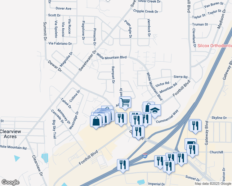 map of restaurants, bars, coffee shops, grocery stores, and more near 2621 Conch in Rock Springs