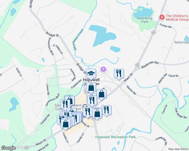 map of restaurants, bars, coffee shops, grocery stores, and more near 15 Railroad Avenue in Hopewell Junction