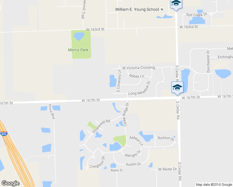 map of restaurants, bars, coffee shops, grocery stores, and more near 15157 Long Meadow Ct in Lockport