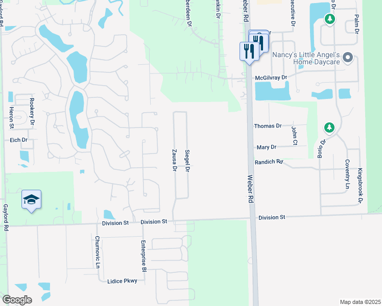 map of restaurants, bars, coffee shops, grocery stores, and more near 16442 Siegel Drive in Crest Hill