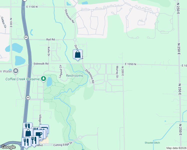 map of restaurants, bars, coffee shops, grocery stores, and more near Delos Marr Avenue in Chesterton