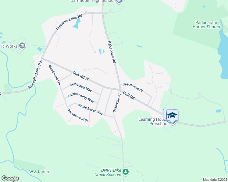 map of restaurants, bars, coffee shops, grocery stores, and more near 350 Bakerville Road in Dartmouth