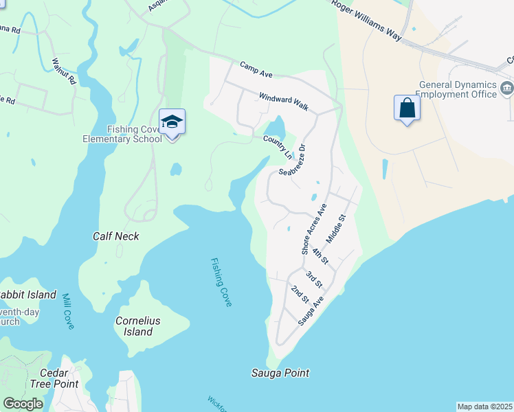 map of restaurants, bars, coffee shops, grocery stores, and more near 211 Seabreeze Drive in North Kingstown