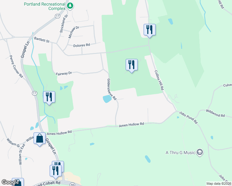 map of restaurants, bars, coffee shops, grocery stores, and more near 45 Gildersleeve Road in Portland