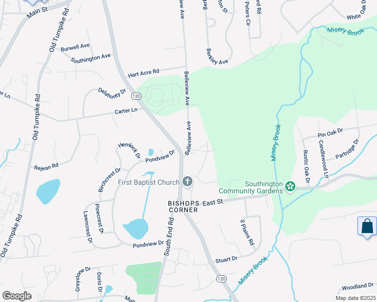 map of restaurants, bars, coffee shops, grocery stores, and more near 391 Belleview Ave in Southington