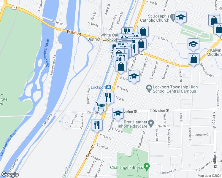 map of restaurants, bars, coffee shops, grocery stores, and more near in Lockport