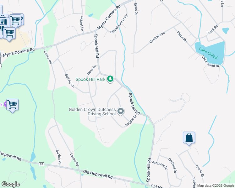 map of restaurants, bars, coffee shops, grocery stores, and more near 23 Dara Lane in Wappingers Falls