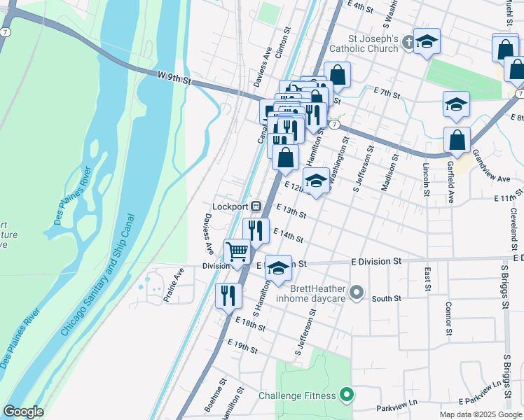 map of restaurants, bars, coffee shops, grocery stores, and more near 1311 South State Street in Lockport