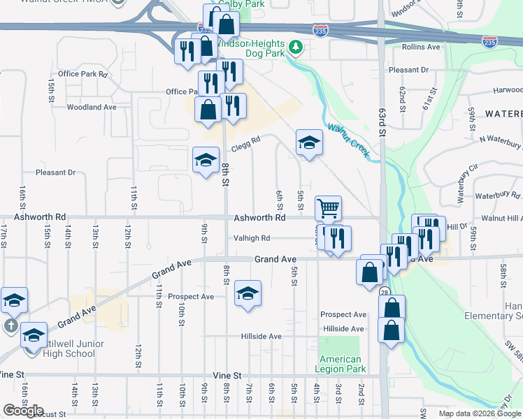 map of restaurants, bars, coffee shops, grocery stores, and more near 608 Ashworth Road in West Des Moines
