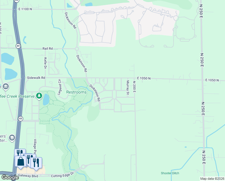 map of restaurants, bars, coffee shops, grocery stores, and more near Delos Marr Avenue in Chesterton