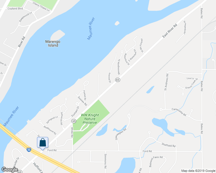 map of restaurants, bars, coffee shops, grocery stores, and more near 29805 East River Road in Perrysburg