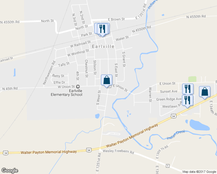 map of restaurants, bars, coffee shops, grocery stores, and more near 714 South Ottawa Street in Earlville