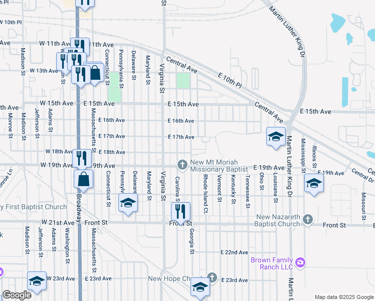 map of restaurants, bars, coffee shops, grocery stores, and more near 1832 Georgia Street in Gary