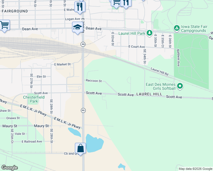 map of restaurants, bars, coffee shops, grocery stores, and more near 3114 Scott Avenue in Des Moines