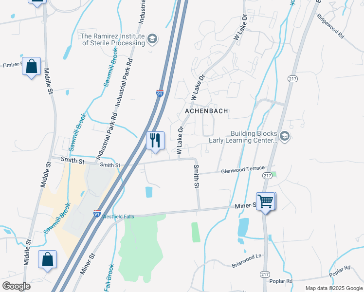 map of restaurants, bars, coffee shops, grocery stores, and more near 3 West Meadow Lane in Middletown