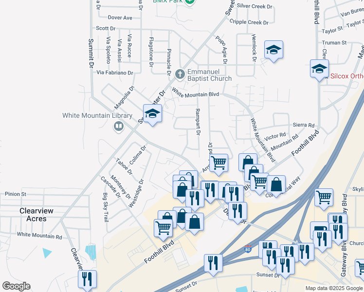 map of restaurants, bars, coffee shops, grocery stores, and more near 408 Dinwoody Way in Rock Springs