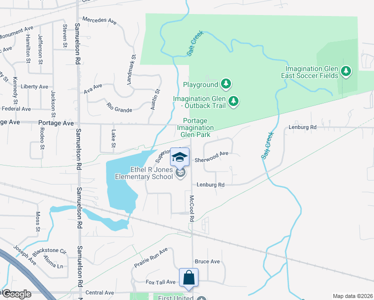 map of restaurants, bars, coffee shops, grocery stores, and more near 2302 McCool Road in Portage